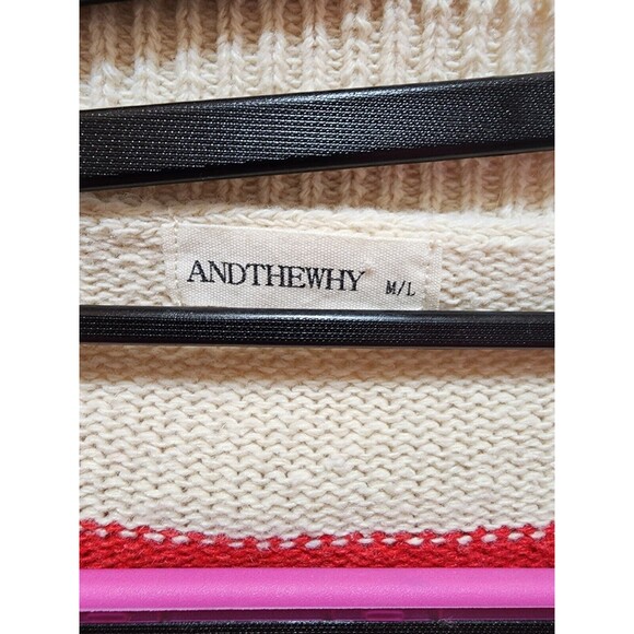 ANDTHEWHY WOMENS M/L BEIGE MULTICOLOR WIDE STRIPE SWEATER CHUNKY KNIT NAUTICAL - Picture 6 of 11